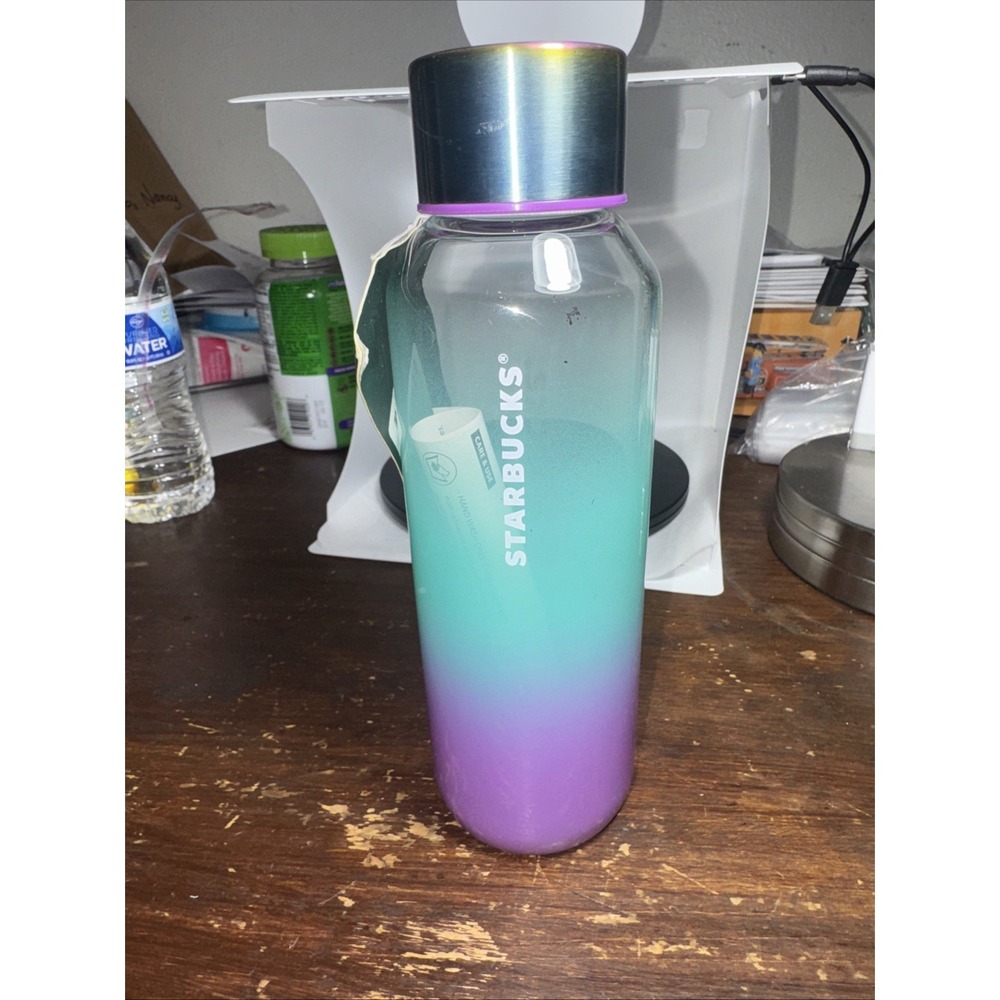 Special Starbucks Buoteille D'eau En Verre Glass Water Bottle‎ 20Oz Teal/Purple